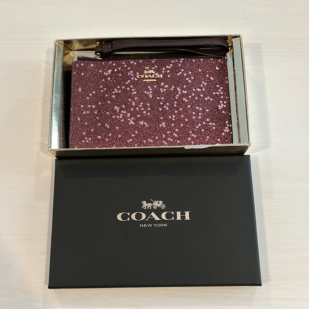 Coach heart glitter small wristlet